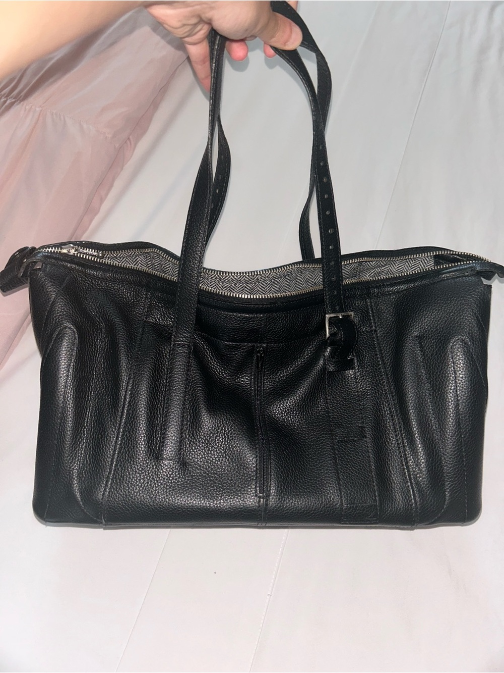 Black Leather Shoulder Tote Bag